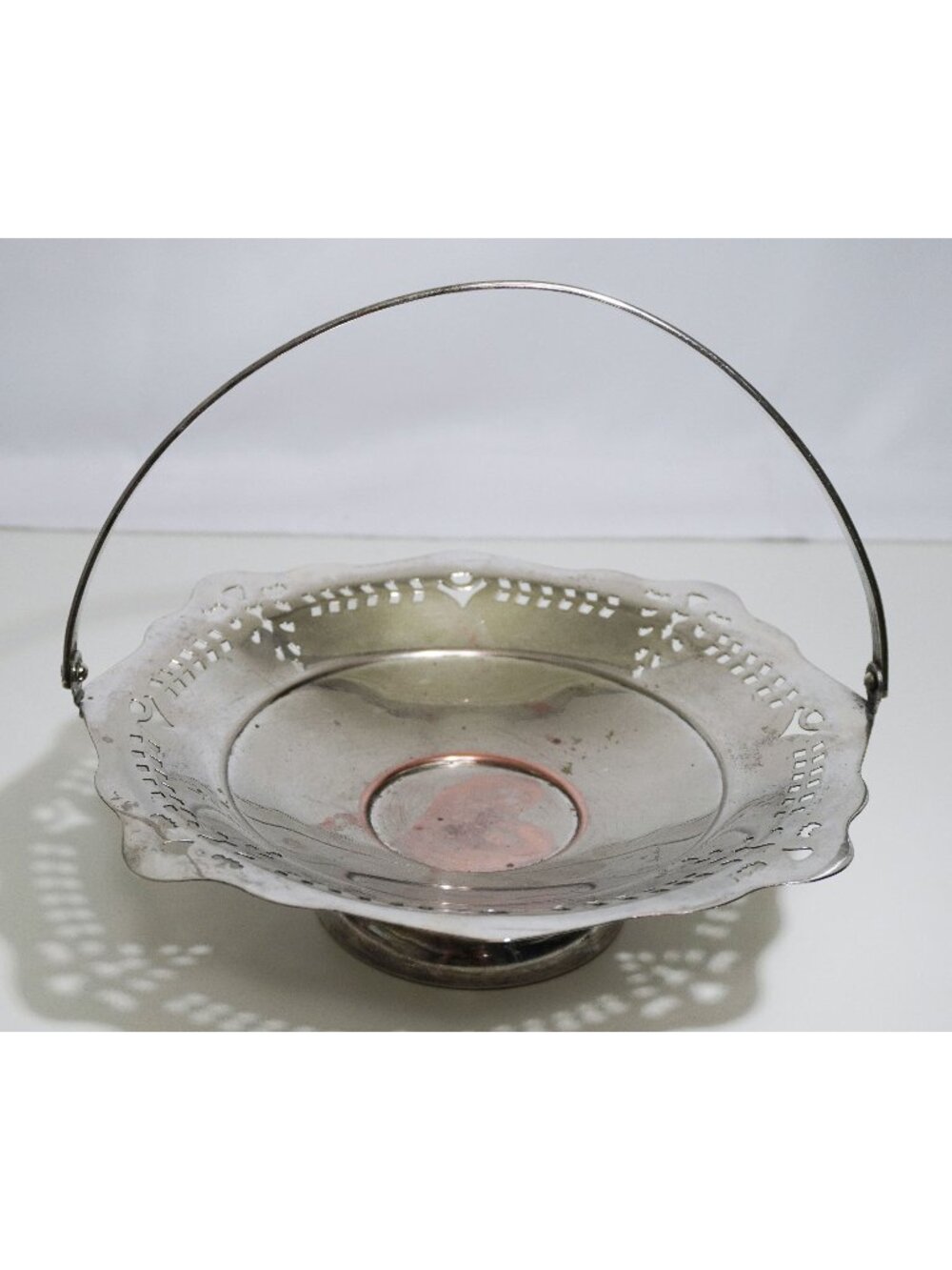 Vintage Silver Plated Filigree Basket 9" Dish w/ Handle & Scalloped Edge
